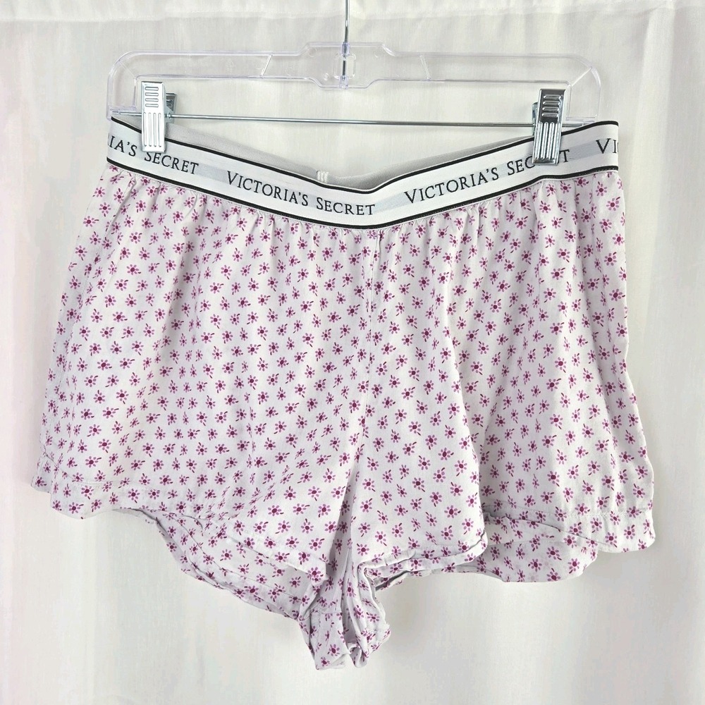 Victoria's Secret Sleep Shorts Size M Logo Waistband Pink Flowers Lounge Boxers